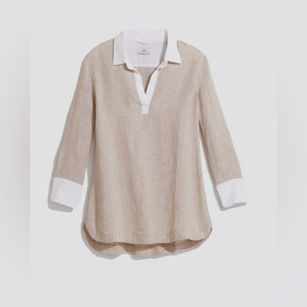 Beige Linen Tunic with White Accents - Vineyard Vines - XS - NWT
